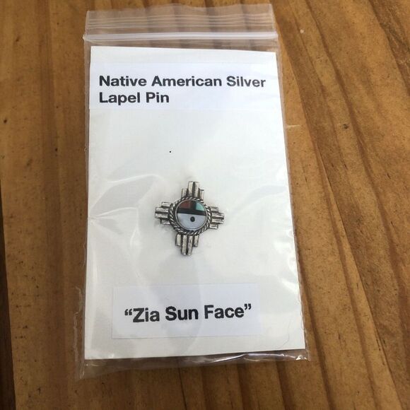 Zuni Sun Face Native American Sterling Silver Lapel Pin Tie Tack Onyx Turquoise - Picture 1 of 4